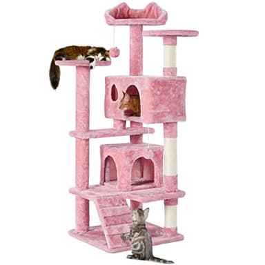 Yaheetech 54in Cat Tree Tower, Multi-Level Cat Tree for Indoor Cats with Scratching Posts, Dangling Balls Cat Play House, Pink - Image 1