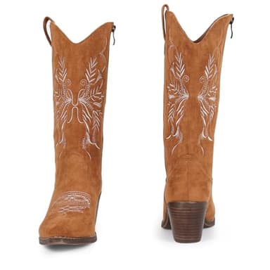 gioanroca Cowboy Boots for Women Classic Embroidered Pointy Toe Cowgirl Boot, Western Mid Calf Side Zipper Chunky Heel Cowgirl Boots - Image 6