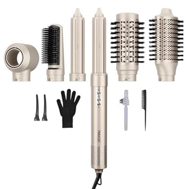 7MAGIC 6 in 1 Multi Hair Styler Dryer Brush, 110,000 RPM High-Speed, Negative Ionic, Fast Drying for Professional Blow Dry, Curling, Volumizing, Straightening and Styling, Gold - Image 1