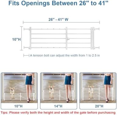 Malier Dog Gate with a Small Door, Extra Wide All Metal Short Dog Gate Pet Gate for Stairs, 10'' Tall Pressure Mount Easy Step Over Puppy Gate Low Gate for Doorways - Image 4