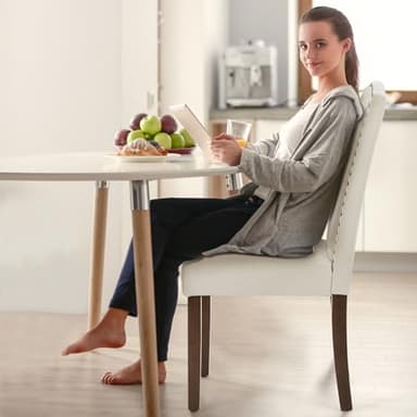 DUMOS Dining Chairs Set of 4, Moden Kitchen Table Chairs with Wooden Legs and Padded Seat for Dining Room/Kitchen/Living Room/Restaurant, Beige - Image 2