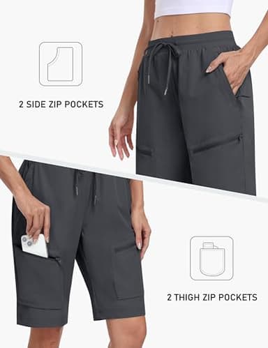 MoFiz Women's Hiking Golf Long Shorts with Pockets Womens Long Hiking Shorts for Women Knee Length Running Golf Casual Summer Dark Gray XXX-Large - Image 3