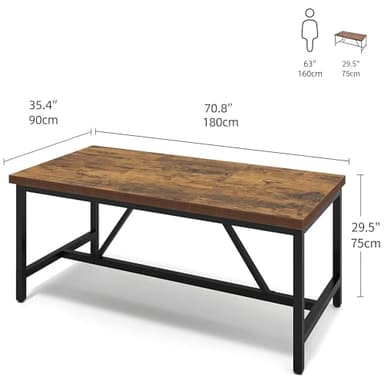 YITAHOME 70.8" Large Kitchen Dining Room Table for 6-8 People, Rustic Brown Farmhouse Industrial Wood Style Rectangle Apartment Dinning Room Dinette Tables for Eating Dinner - Image 2