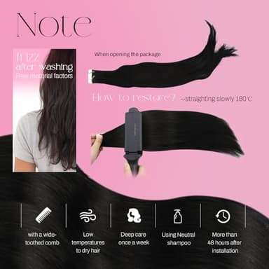 Moresoo 26 Inch Tape in Hair Extensions Human Hair Seamless Invisible Hair Extensions Tape in Real Human Hair 50g Natural Black Human Tape in Extensions#1B 20Pcs - Image 5