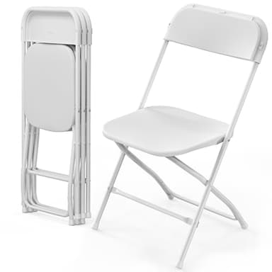 VINGLI 4 Pack White Plastic Folding Chair, Indoor Outdoor Portable Stackable Commercial Seat with Steel Frame 350lb. Capacity for Events Office Wedding Party Picnic Kitchen Dining - Image 1