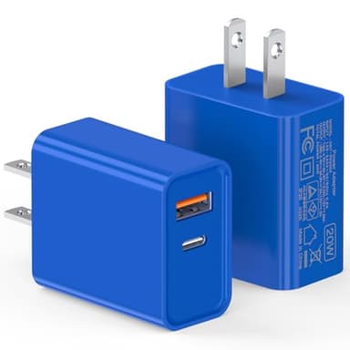2 Pack USB C Charger, 20W PD Fast Charger Dual Port Plug Type C Charger Compatible for iPhone 16/15/14/1312/11/Pro/Pro Max/Plus/X/SE3 iPad Pro Cube,Galaxy S25/S24 Dark Blue - Image 1