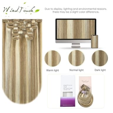WindTouch Clip In Hair Extensions Human Hair Mixed Bleach Blonde 18Inch 75g Hair Extensions for Women Remy Blonde Extensions Clip in #18p613 7PCS - Image 4