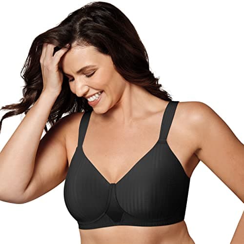 PLAYTEX Womens Perfectly Smooth Full-coverage Wireless T-shirt For Full Figures Bras, Black Stripe, 38C US - Image 1