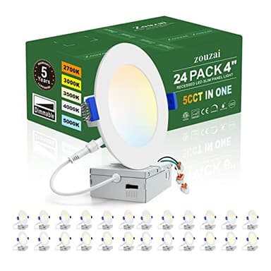 zouzai 24 Pack 4 Inch Ultra-Thin LED Recessed Ceiling Light with Junction Box 5CCT Adjustable Dimmable Can-Killer Downlight - ETL and Energy Star Certified (24 Pack 5CCT White, 4 Inch) - Image 1