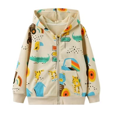 HILEELANG Toddler Boy Spring Hoodie Zip Sweatshirt Cotton Animals Printed Lightweight Fall Outerwear Clothes 3T - Image 2