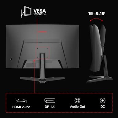 KOORUI 27 Inch Curved Gaming Monitor QHD (2560 x 1440) 180Hz, 1ms 1500R Display, Adaptive Sync, 90% DCI-P3, HDMI 2.0 & DisplayPort 1.4, VESA, Tilt, Eye Care, 27E6QCA - Image 8