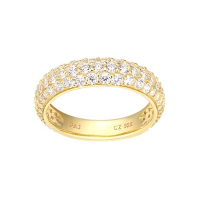 Amazon Essentials Cubic Zirconia Classic Pave Eternity Ring in Yellow 18K Gold Plated Sterling Silver, Yellow, 7 - Image 1