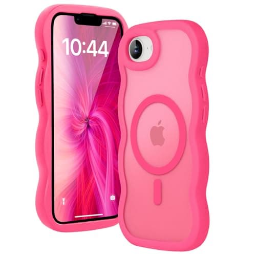 Amzfield Magnetic for iPhone 16e Case, Compatible with Magsafe Wavy Frame Cute Design Translucent Matte Hard Back Silicone Bumper Shockproof Protective Phone Case for iPhone 16 e Women Girls, Hot Pink - Image 1