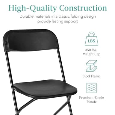 Best Choice Products Set of 10 Plastic Folding Chairs, Portable Stacking Indoor Outdoor Seating for Home, Yard, Garden, Parties, Events w/Non-Slip Feet, 350lb Weight Capacity - Black - Image 4