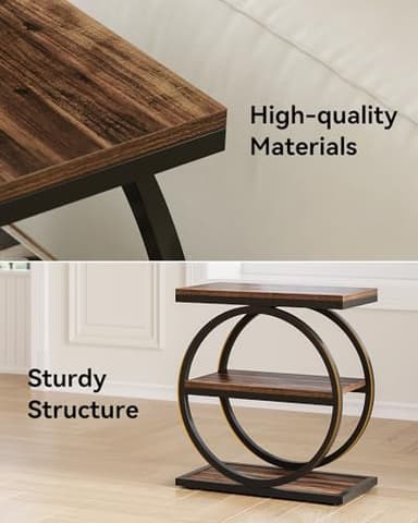 LITTLE TREE End Table, 3-Tier Side Table, Slim Sofa Side Table for Living Room, Tall Bedside Table Nightstand for Bedroom, Rustic Brown and Black - Image 8