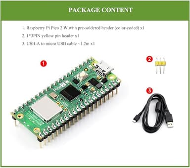 Pico 2 W with Color Pre-Soldered Header Compatible with Raspberry Pi Pico 2 W Microcontroller Board, 2.4GHz 802.11n Wireless LAN WIFI4 and Bluetooth 5.2, Based on RP2350 Dual-Core& Dual-Architecture - Image 2