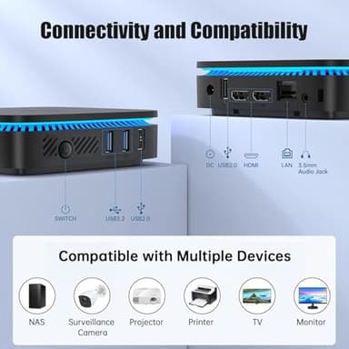 KAMRUI AK1PLUS Mini PC, N95 Processor (up to 3.4GHz), 8GB DDR4 RAM 256GB M.2 SSD, Mini Desktop Computer Support 2.5" SSD, Dual 4K, WiFi, Ethernet for Business, Office, Home - Image 4