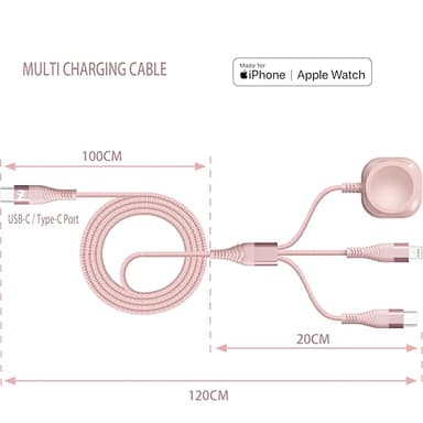 Apple Watch Charger 4FT Multi Charging Cable, Magnetic Nylon Braided USB C Port to Lightning Type-C Cord iWatch Wireless Charger 3 in 1 Charging Wire for Airpods Apple iPhone iPad iWatch Phone - Image 2