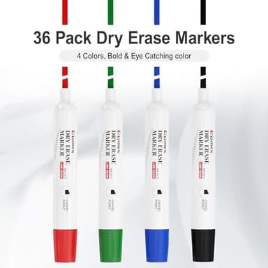Comix Dry Erase Markers, Chisel Tip White Board Markers, 36 Bulk 4 Assorted Colors Low Odor Markers for Teachers Office & School Supplies - Image 2