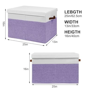 Large Toy Box with Lid, Sturdy Toy Storage Chest Bin Boxes Organizer Basket with Dividers for Toddlers, Kids, Boys, Girls, Nursery, Living Room, Bedroom, Playroom 25"x13" x16" (Purple and White) - Image 5