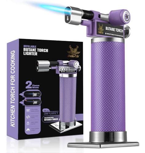 RAVS Butane Torch, 2 Flame Mode Soldering Torches, Kitchen Torch with Adjustable Flame, Industrial Soldering Torches for DIY, Brazing, Welding, Resin Art, Purple Mini Torch, Butane not Include - Image 1