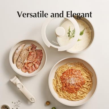 Redchef Ceramic Pots and Pans Set, Nonstick Kitchen Cookware Set with Detachable Handle, Non Toxic Cookware Set 16pcs, PFAS PFOA & PTFE Free, RV Ceramic Cookware for Camping, Dishwasher/Oven Safe - Image 8