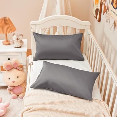 Warmstar 100% Cotton Toddler Pillowcase Set of 2, 600 Thread Count 13x18 Toddler Pillowcases Soft & Breathable, Cotton Travel Pillow Case Cover 13"x 18" with Envelope Closure,Dark Grey - Image 2