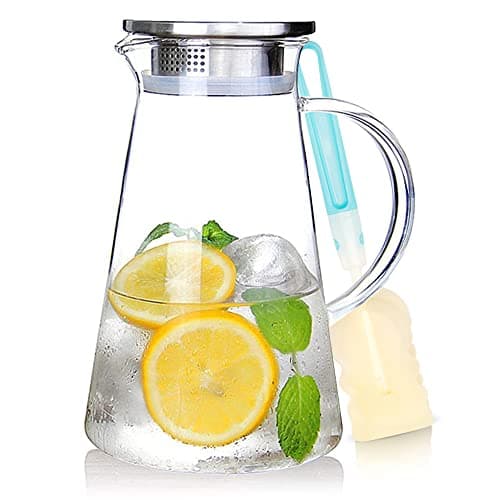 SUSTEAS 2.0 Liter 68oz Glass Pitcher with Lid, Easy Clean Heat Resistant Glass Water Carafe with Handle for Hot/Cold Beverages - Water, Cold Brew, Iced Tea & Juice, With 1 Long-Handled Brush Included - Image 1