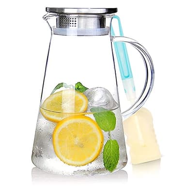 SUSTEAS 2.0 Liter 68oz Glass Pitcher with Lid, Easy Clean Heat Resistant Glass Water Carafe with Handle for Hot/Cold Beverages - Water, Cold Brew, Iced Tea & Juice, With 1 Long-Handled Brush Included - Image 1