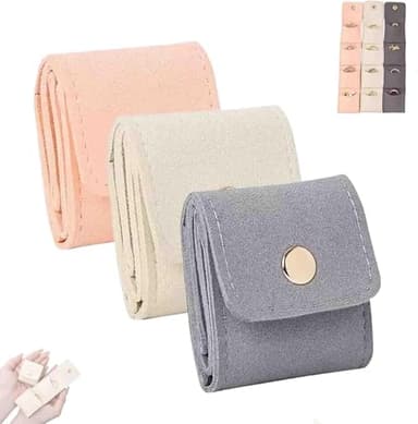 3 PCS Mini Travel Jewelry Bag, Travel Jewelry Roll Bag with Buckle,Foldable Portable Jewelry Organizers and Storage - Image 1