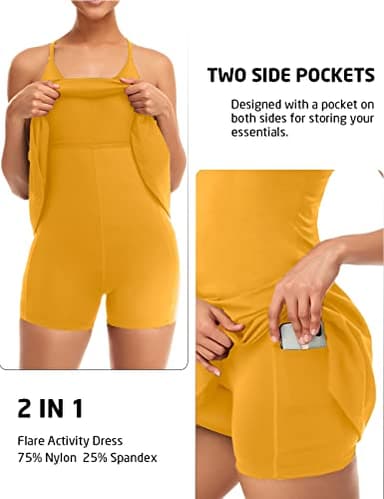 Womens Tennis Dress, Workout Dress with Built-in Bra & Shorts Pockets Exercise Dress for Golf Athletic Dresses for Women Daffodil - Image 5