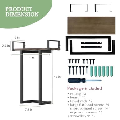 Towel Rack Wall Mounted with Wooden Shelf for Small Bathroom,Multi Towel Storage Racks for Rolled Towels,Bath Towel Holder Over The Toilet for Rv Camper - Image 6