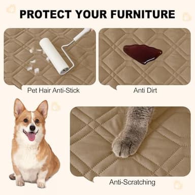 Smiry Waterproof Dog Blanket, 82x120 Inch Soft Pet Bed Cover Reversible, Washable Sofa Couch Furniture Protector for Small Medium Large Dog Puppy Cat, Camel/Beige - Image 4