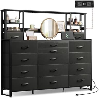 WLIVE Storage Organizer Unit with 15 Fabric Drawer & 5 Open Shelves, Tall Black Storage Drawers Organizer with Charging Station, Storage Tower Organizaton for Living Room, Hallway, Office - Image 2