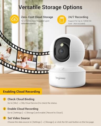 BoyKeep Indoor Camera - 2K Pet Camera, 5G/2.4GHz WiFi Cam for Baby Monitor with Phone App, 360° Pan & Tilt, 2-Way Audio, Color Night Vision, New for 2025 with 12s Free Cloud Storage - Image 7