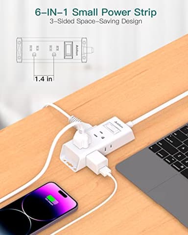 Cruise Essentials - Flat Plug Power Strip, Addtam 5 ft Ultra Flat Extension Cord with 6 Outlets Extender, No Surge Protector for Cruise Ship, Travel, Dorm, Home Office, ETL Listed - Image 3