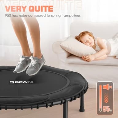 BCAN Adult Mini Trampoline, 48" Fitness Trampoline with Bungees, U Shape Adjustable Foam Handle, Stable & Quiet, Indoor Outdoor Workout-Black - Image 6