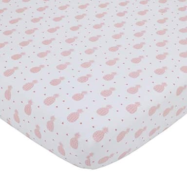 Nojo Tropical Flamingo Pink & White 100% Cotton 4Piece Nursery Crib Bedding Set, Embroidered Quilt, Fitted Sheet, Dust Ruffle, & Diaper Stacker, Pink, White, Grey - Image 3