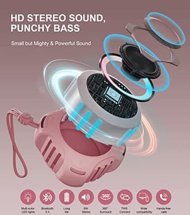 comiso Bluetooth Shower Speaker, Waterproof Bluetooth Speakers IPX7, Floating 2000mAh, Portable Wireless Speaker with LED Light, Loud HD Sound and Bass for Travel Beach Pool, Camping, Ideal Gifts. - Image 2