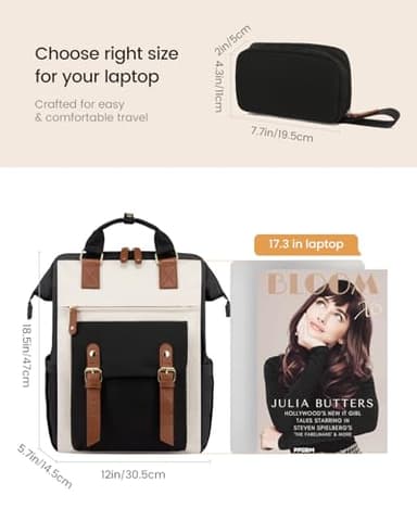 LOVEVOOK 17 Inch Laptop Backpack for Women Work Travel Backpacks Purse, Nurse Bag Teacher Business Laptop Computer Bag, Fashion College Backpack Casual Daypack, Black-Beige-Brown - Image 8