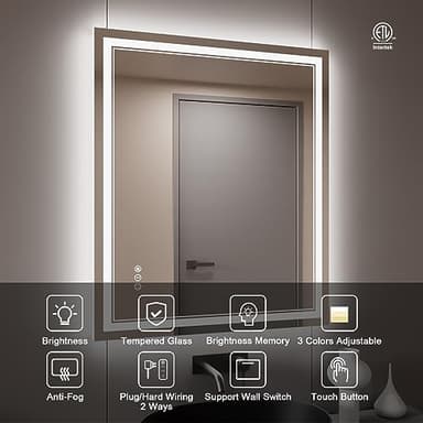 ISTRIPMF 30x36 Inch LED Bathroom Mirror with Lights, Backlit and Front Lighted Bathroom Mirrors for Wall, Anti-Fog Dimmable Memory Shatterproof LED Vanity Mirror for Bathroom - Image 2