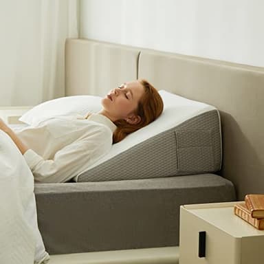 Bedluxe Wedge Pillow, 10 inch Bed Wedge Pillow for Headboard, Pillow Wedge for Acid Reflux Relief, Sleeping, Back Pain Relief, Snoring, Triangle Pillow Wedge - Cooling Memory Foam Top, White/Grey - Image 7