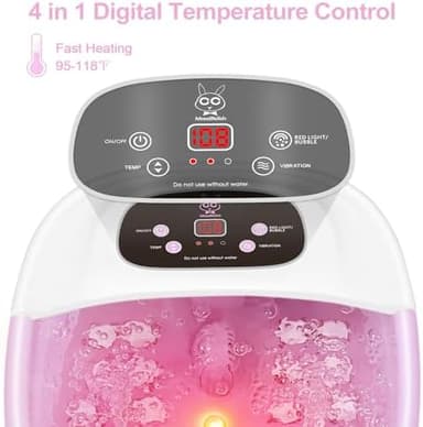 Foot Spa Bath Massager with Heat Bubbles and Vibration Massage and Jets, 16 OZ Calming Lavender Foot Soak Epsom Salt, Foot Soaker with Red Light, 22 Massage Rollers, Adjustable Temp - Pink - Image 3
