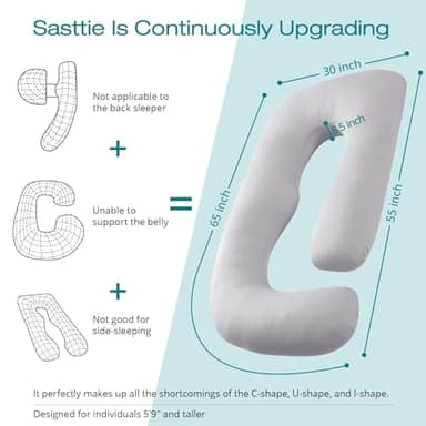 Sasttie Pregnancy Pillows for Sleeping, Jumbo U Shaped Cooling Full Body Pillow with Removable Cover, Pregnant Women Must Haves, Maternity Essential, Light Grey - Image 4