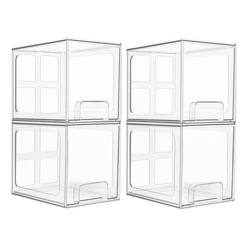 Vtopmart 4 Pack Stackable Storage Drawers, 6.6''Tall Acrylic Bathroom Makeup Organizers,Clear Plastic Drawers For Vanity, Undersink, Kitchen Cabinet,Pantry Organization and Storage - Image 1