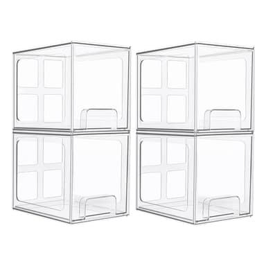 Vtopmart 4 Pack Stackable Storage Drawers, 6.6''Tall Acrylic Bathroom Makeup Organizers,Clear Plastic Drawers For Vanity, Undersink, Kitchen Cabinet,Pantry Organization and Storage - Image 1