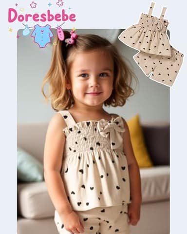 12-18 Months Girl Clothes Baby Girl Clothes 2 Years Old Toddler Girl Summer Outfits Ruffle Sleeveless Shirts Linen Tank Tops Shorts Set Clothing Apricot - Image 3