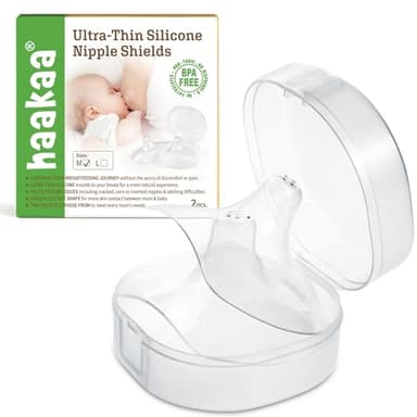 haakaa Nippleshield Silicone Nipple Shields for Breastfeeding with Carry Case Ultra-Thin Super-Soft (18mm, 2pk) - Image 1