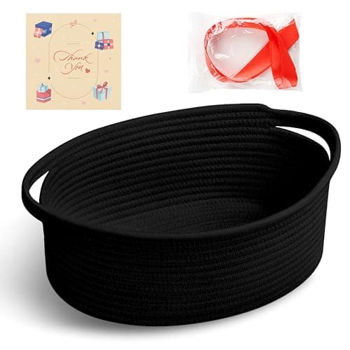 Bufims Small Woven Black Gifts Basket for Storage Empty with Ribbons and Bags Durable Cute Gifts 12"X 8" X 5" Small Rope Basket for Gifting - Image 1