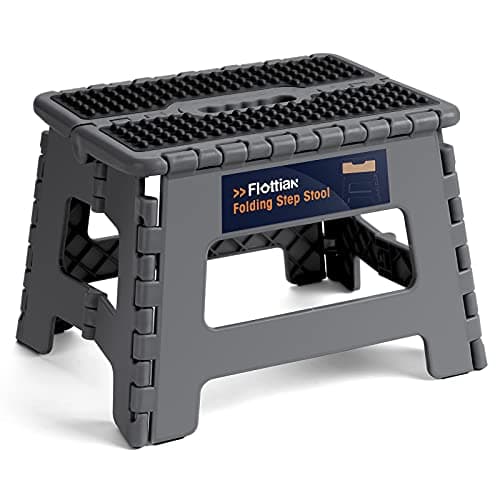 Flottian 9" Folding Step Stool for Adults and Kids Holds Up to 300 lbs,Non-Slip Folding Stools with Portable Handle, Compact Plastic Foldable Step Stool for Bathroom,Bedroom, Kitchen Gray - Image 1